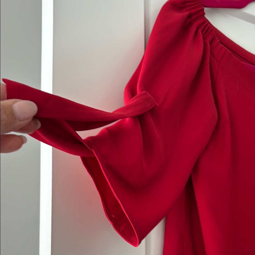 Aritzia Babaton Red Off-the-Shoulder Flutter Sleeve Blouse - Picture 3 of 5
